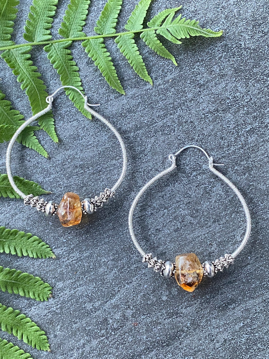 Forged Collection Citrine and Sterling Silver 'T' Oversized Hoops