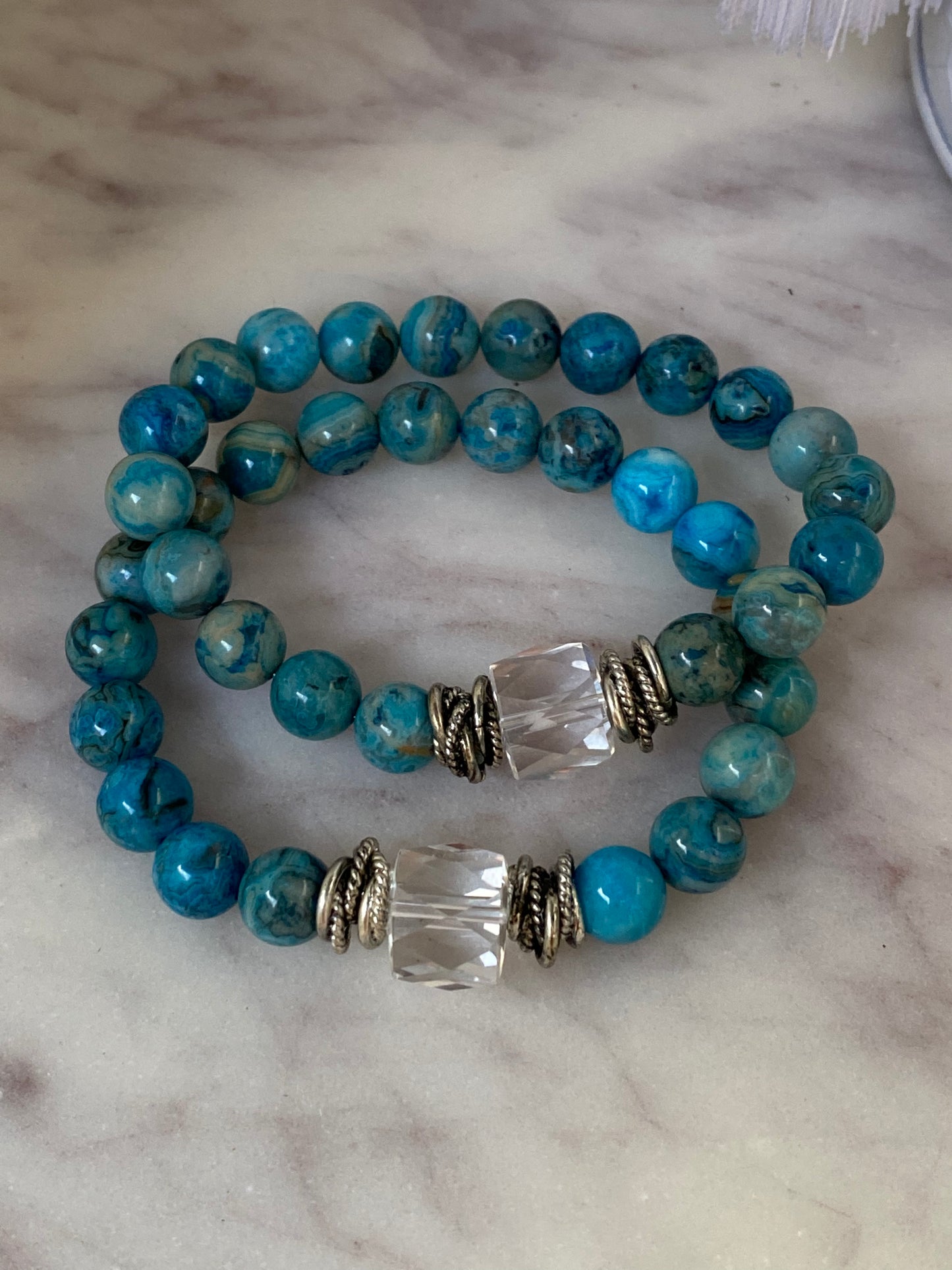 Essential Boho Collection Chrysocolla and Rock Crystal Quartz Stacker
