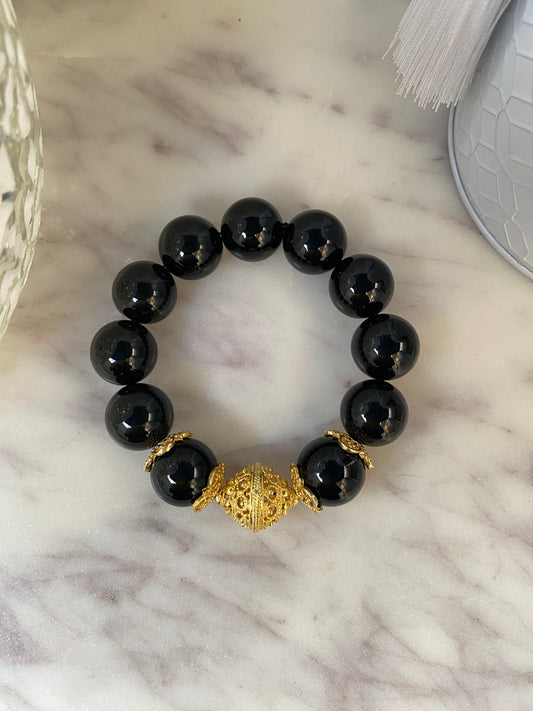 Noir Collection Onyx and 24K Filigree Stacker
