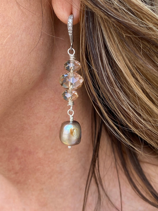 La Vie en Rose Collection Freshwater Pearl and Swarovski Earrings