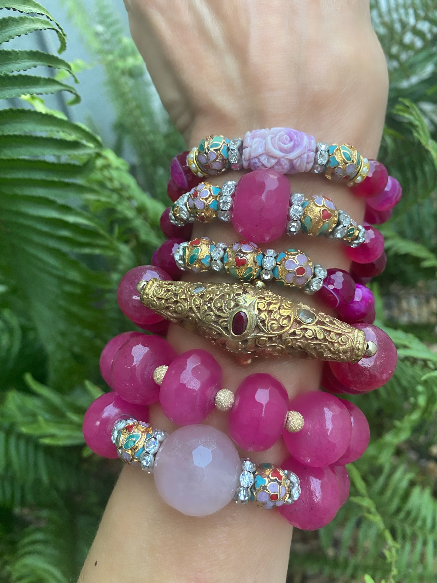 Shades of Pink Fuchsia Agate and Vintage Cloissone Mini Stacker
