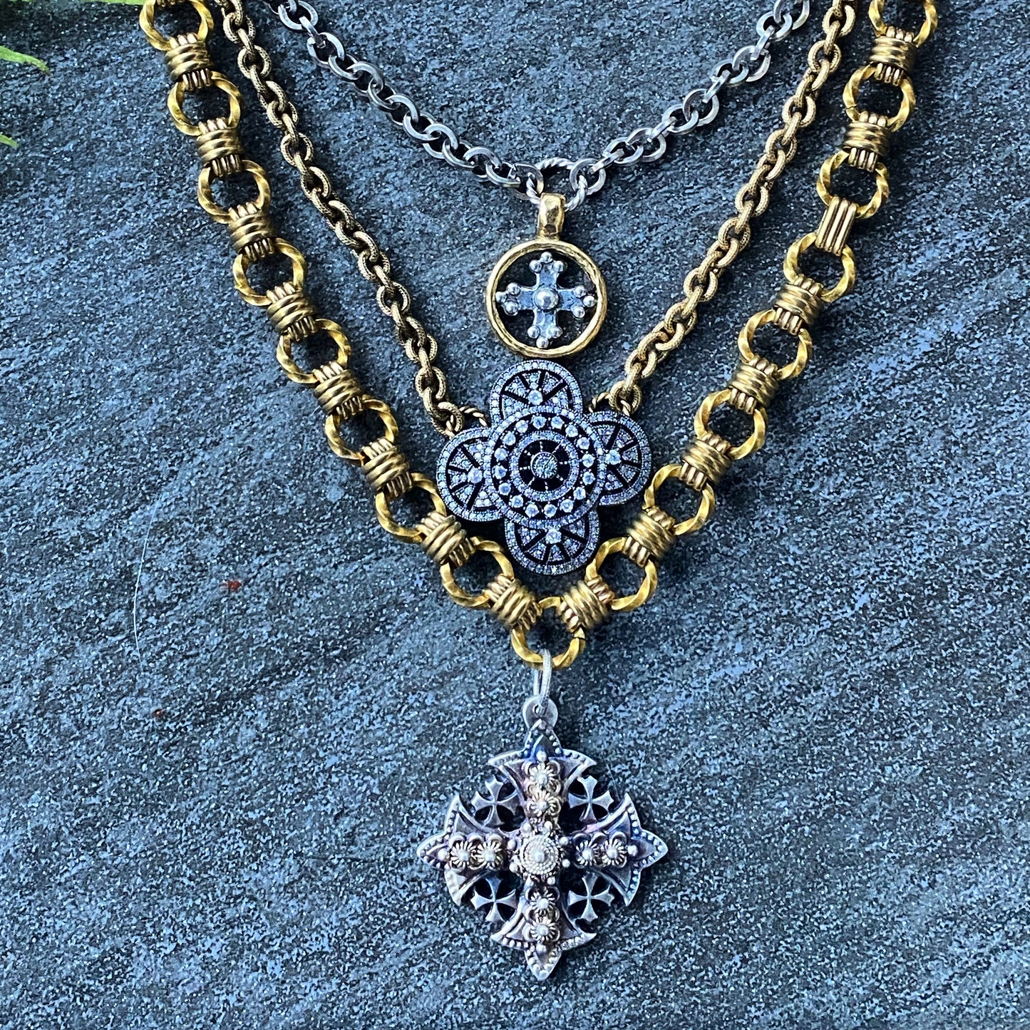 Crosses Talismans and Amulets Collection Vintage Brass Chunky Chain with Cross