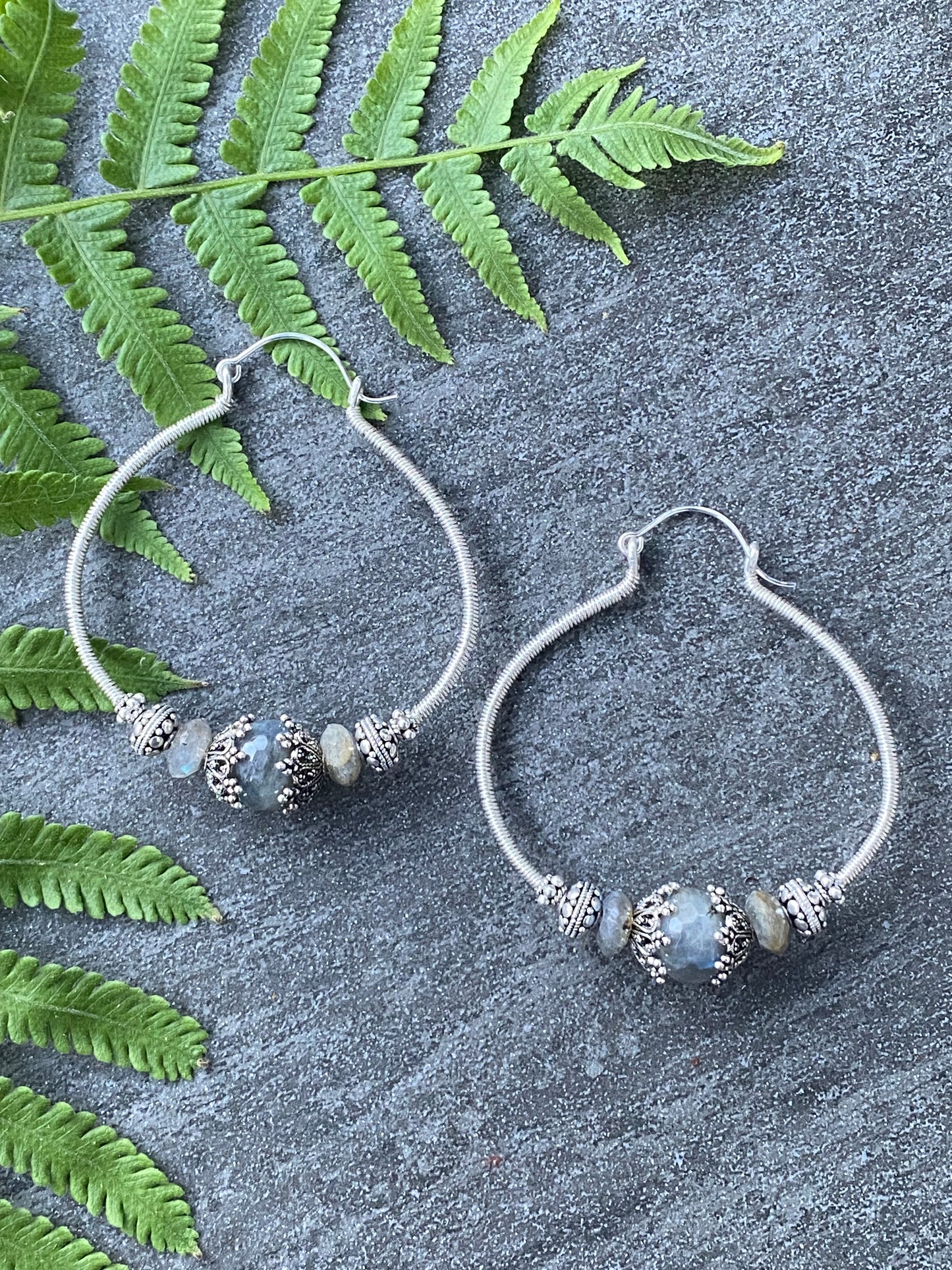 Forged Collection Labradorite and Sterling Silver 'T' Oversized Hoops
