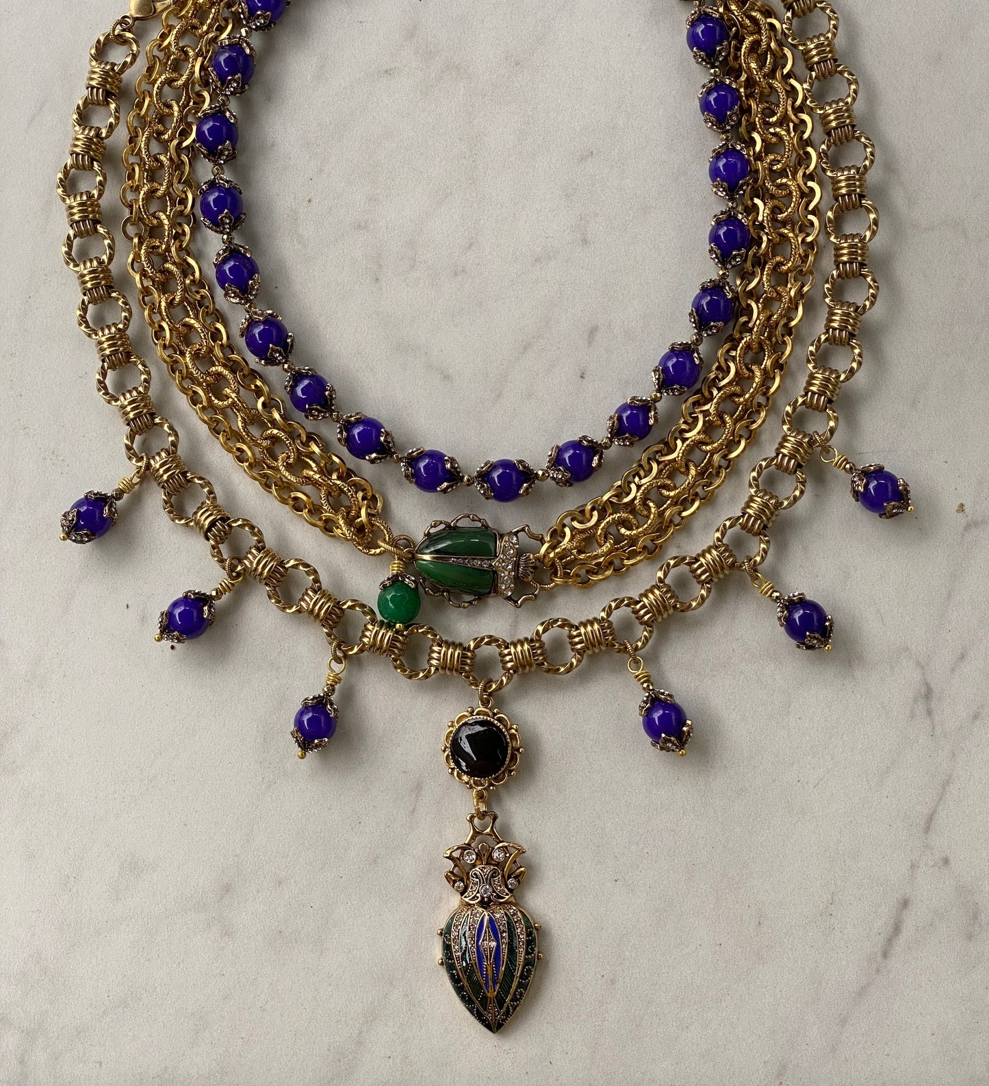 Insetto Collection Vintage Brass Chain and Enamel Scarab Talisman