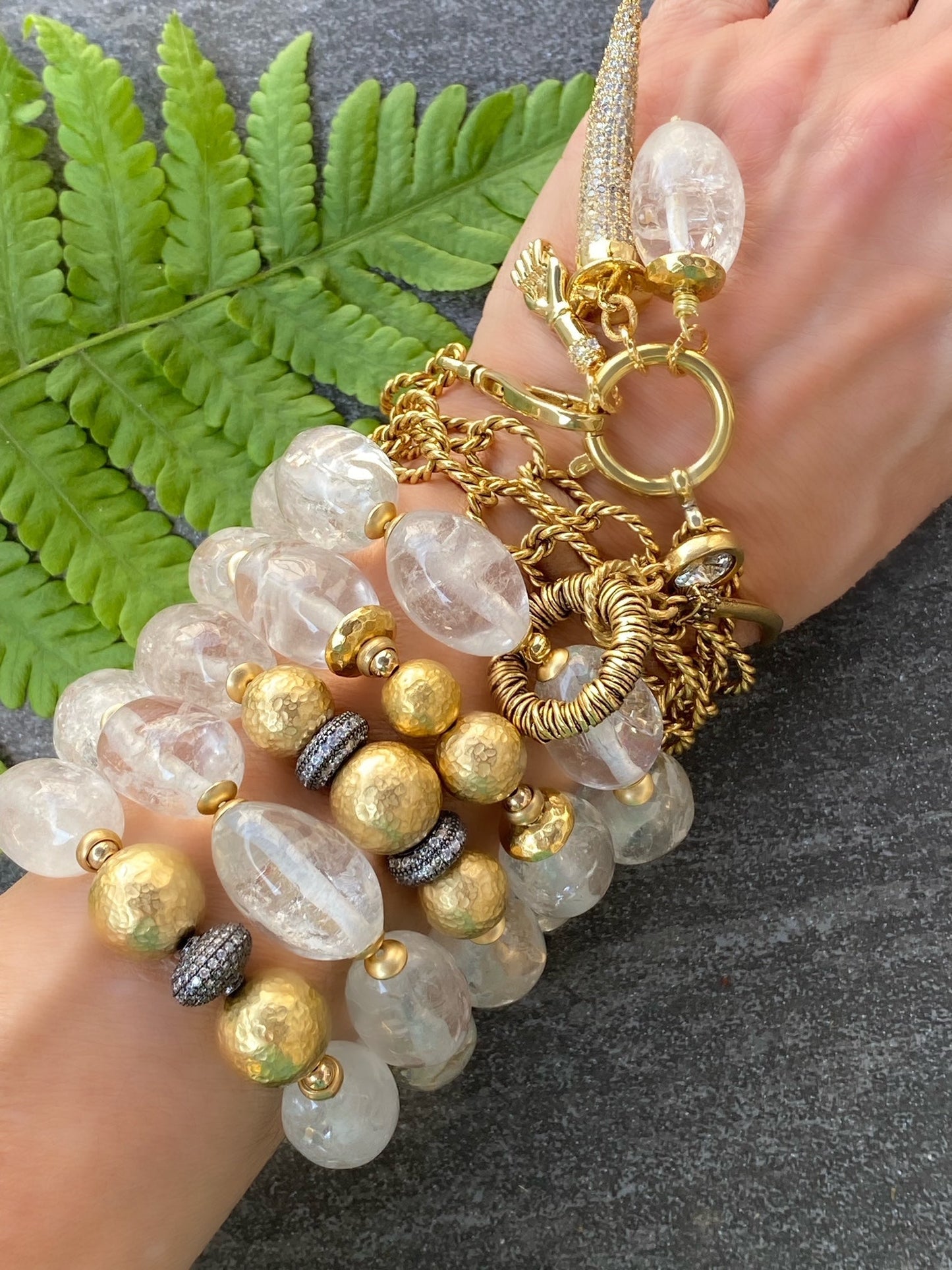 Talismans and Amulets Collection Mega Protector Rock Crystal Chunky Stacker with Cornicello