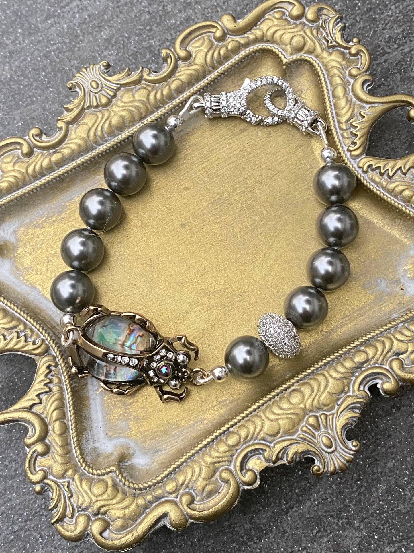 Insetto Collection Scarab and Vintage Swarovski Pearl Stacker