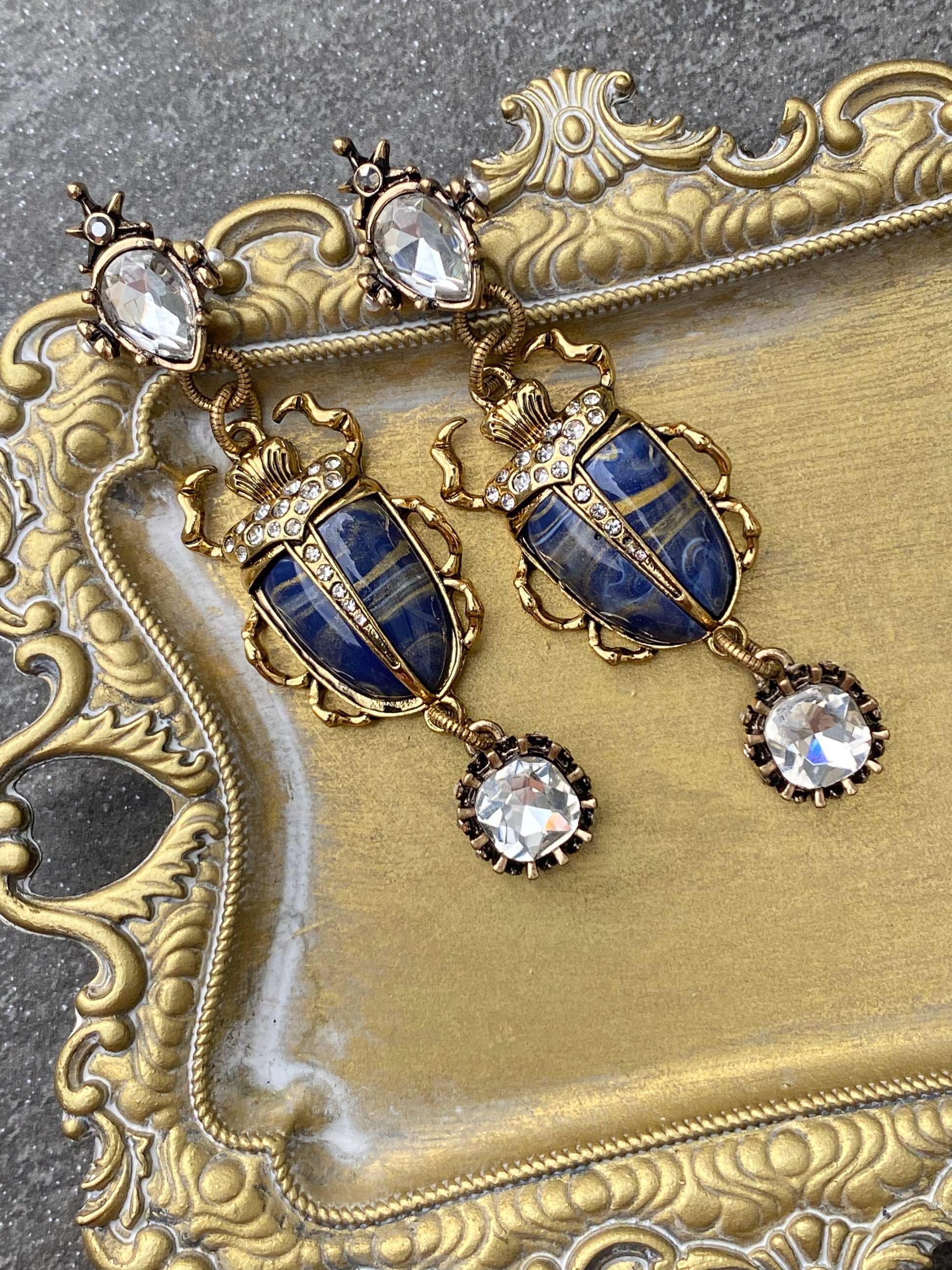 Blue 2025 scarab earrings