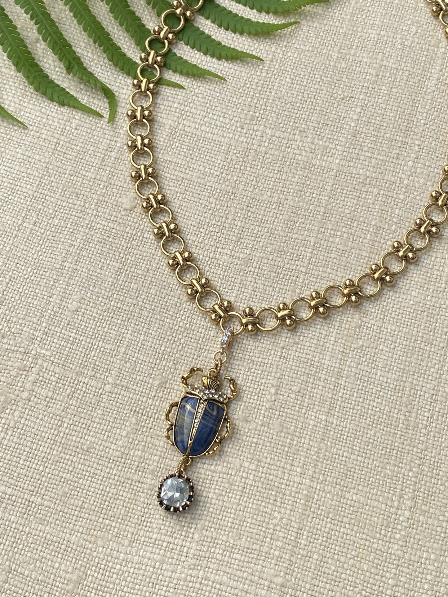 Insetto Collection Blue Scarab and Bowdoin Chain Necklace