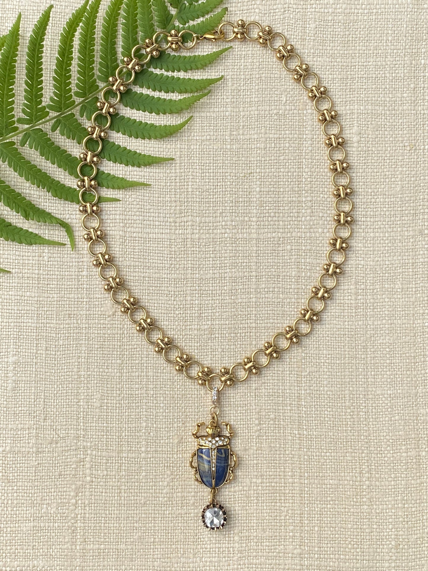 Insetto Collection Blue Scarab and Bowdoin Chain Necklace